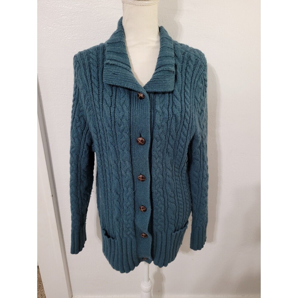 Duluth Teal Wool Cardigan Button Front Knit Cozy Size XL Winter Fall Cabincore